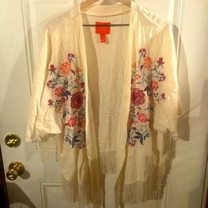 Chelsea & Violet Embroidered Fringe Kimono Top